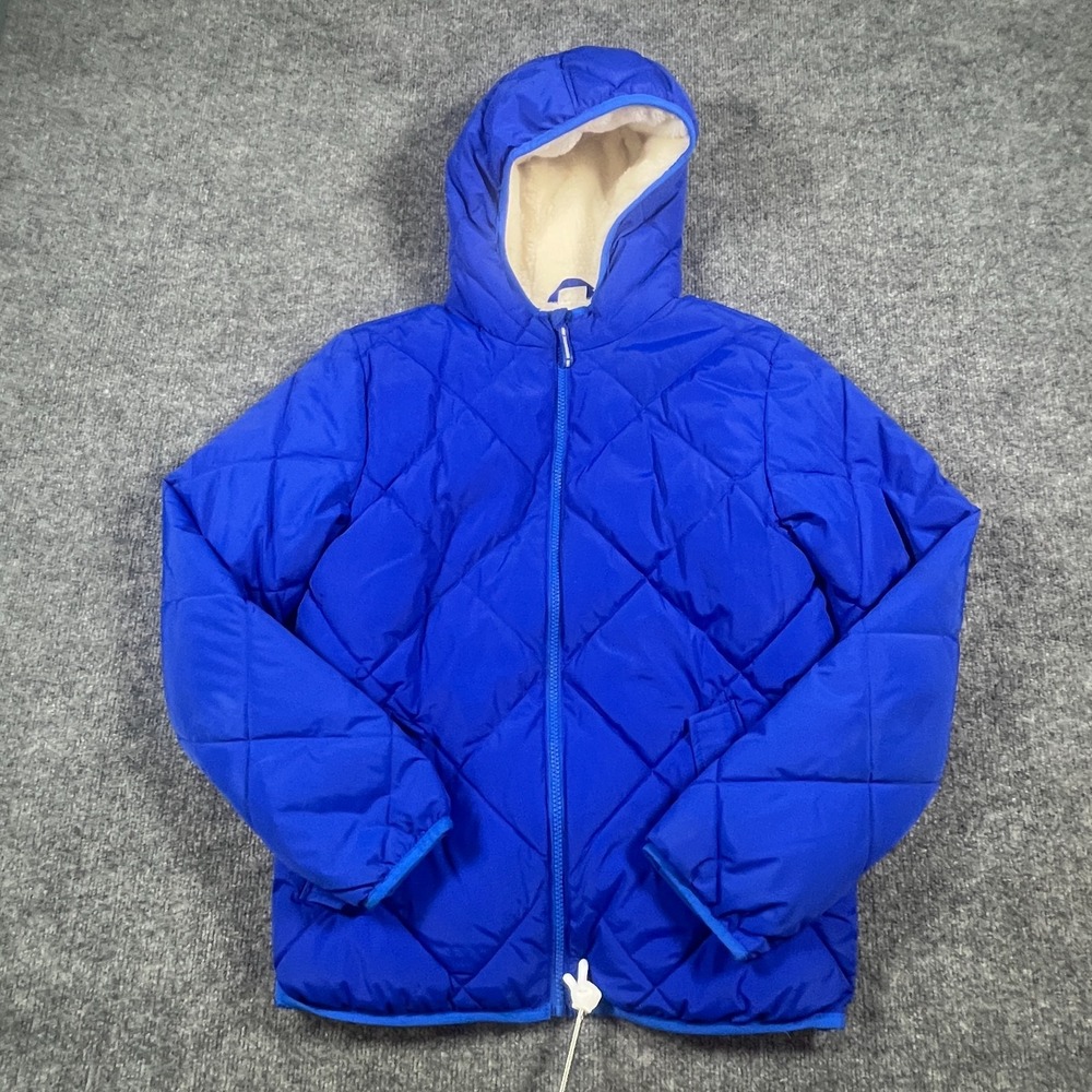 Cat & Jack Quilted Puffer Jacket Kid XL Blue Sherpa Lined Hooded Full Zip Winter